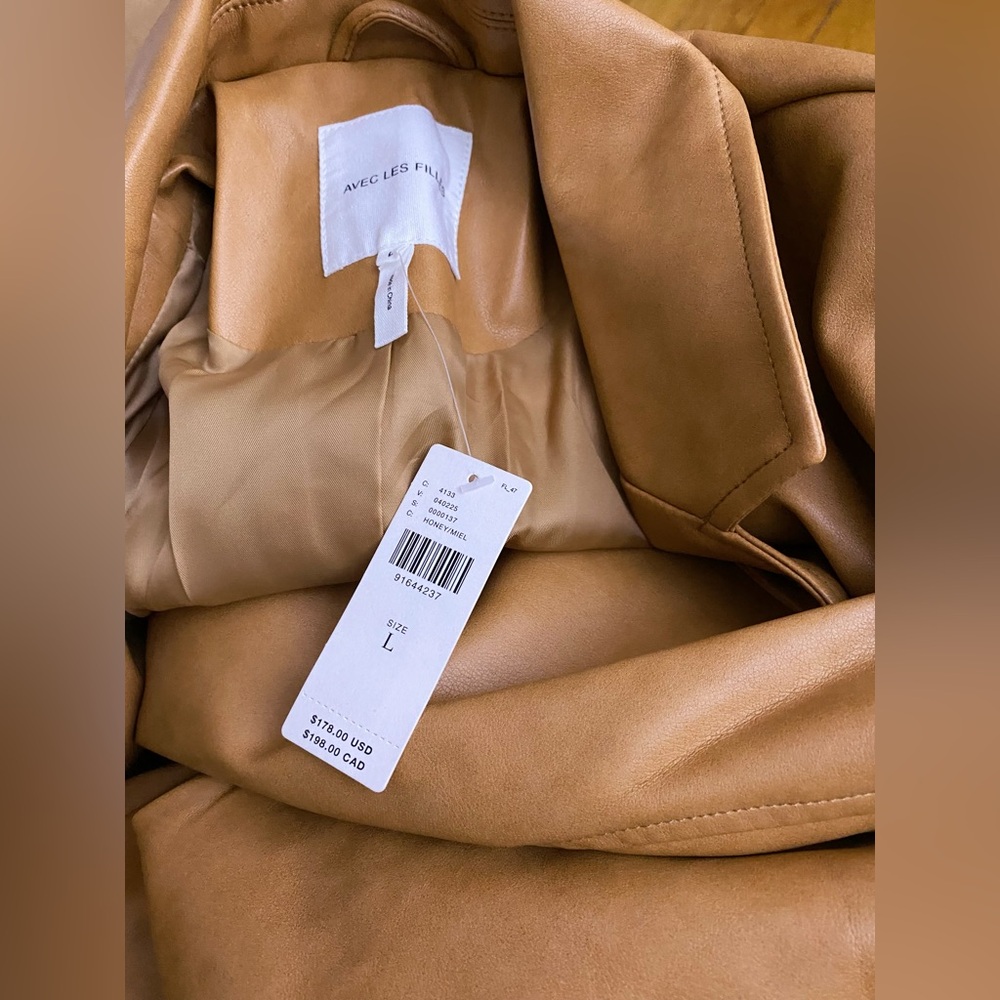 Avec Les Filles Faux Leather Belted Long Coat size L new with tag honey color - Picture 5 of 8
